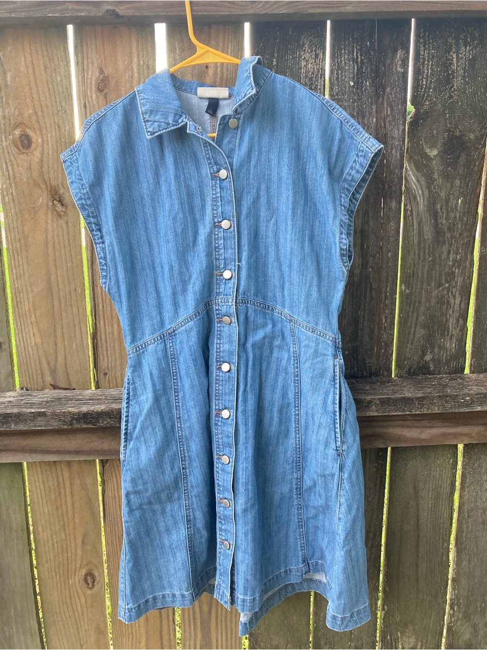 Button-Front Denim Dress in Light Blue - Women's Casual Shift